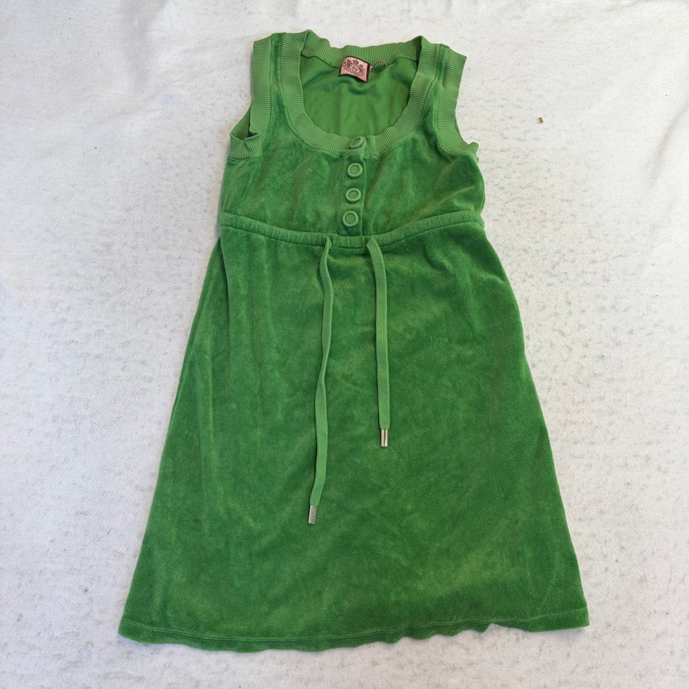 Juicy Couture Velour Dress Womens Petite P Green Sleeveless Drawstring Y2K